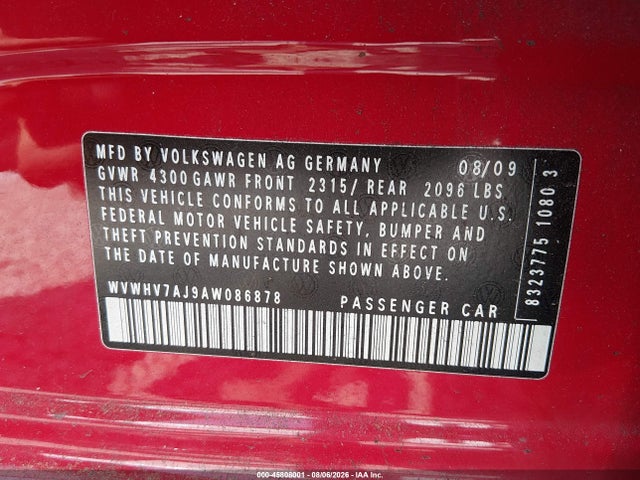 Aukcja sprzedaży 2010 Volkswagen Gti 4-door, vin: WVWHV7AJ9AW086878, numer aukcji: 45808001