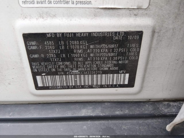 Aukcja sprzedaży 2010 Subaru Outback 2.5i Premium, vin: 4S4BRBCC3A3336219, numer aukcji: 45808070