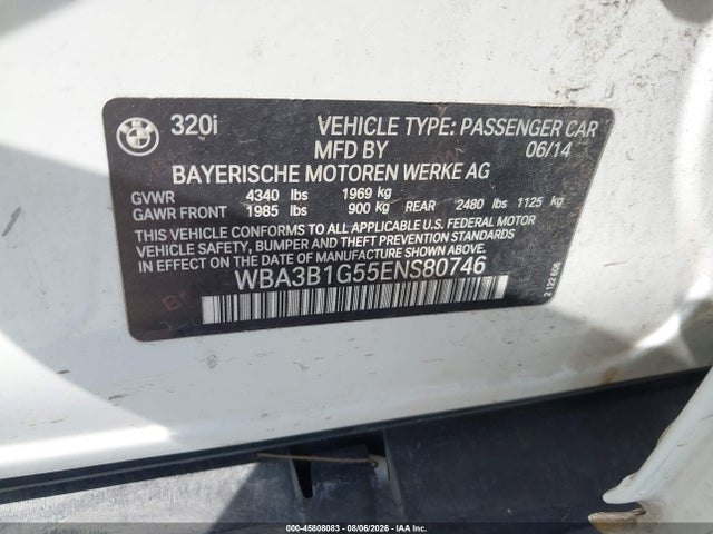 Продаж на аукціоні авто 2014 Bmw 320i, vin: WBA3B1G55ENS80746, номер лоту: 45808083
