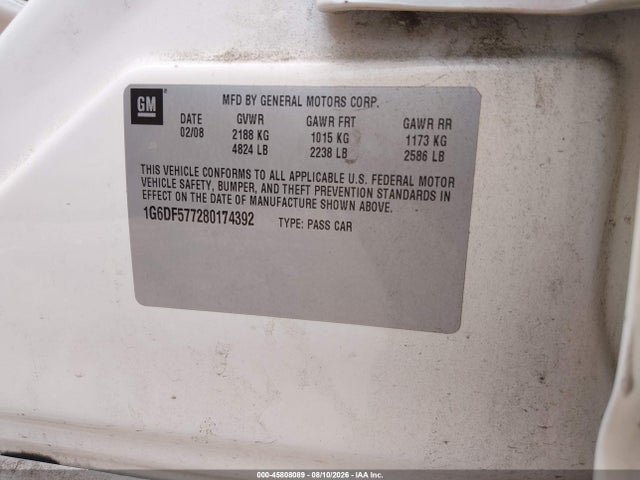 Aukcja sprzedaży 2008 Cadillac Cts Rwd W/1sa, vin: 1G6DF577280174392, numer aukcji: 45808089