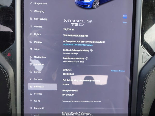 45808146 :رقم المزاد ، 5YJSA1E26JF296781 vin ، 2018 Tesla Model S 100d/75d/p100d مزاد بيع