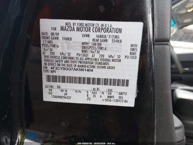 45808150 :رقم المزاد ، 4F2CY9GG7AKM01404 vin ، 2010 Mazda Tribute S Grand Touring مزاد بيع