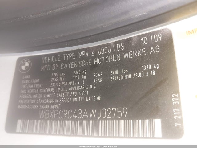Aukcja sprzedaży 2010 Bmw X3 Xdrive30i, vin: WBXPC9C43AWJ32759, numer aukcji: 45808152
