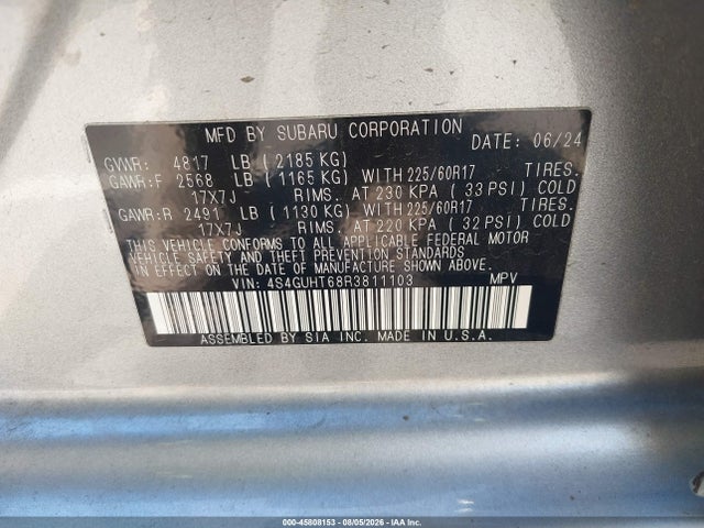 45808153 :رقم المزاد ، 4S4GUHT68R3811103 vin ، 2024 Subaru Crosstrek Wilderness مزاد بيع