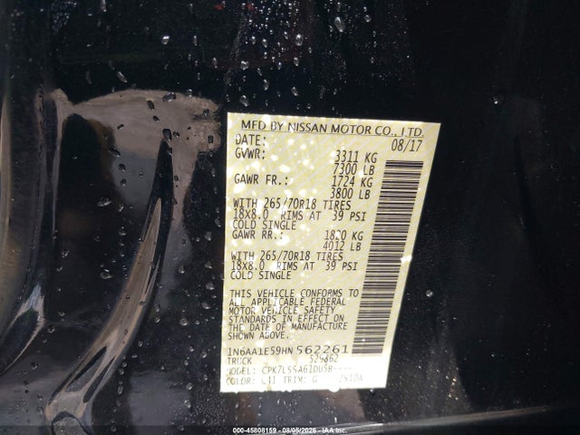 Aukcja sprzedaży 2017 Nissan Titan Sv, vin: 1N6AA1E59HN562261, numer aukcji: 45808159
