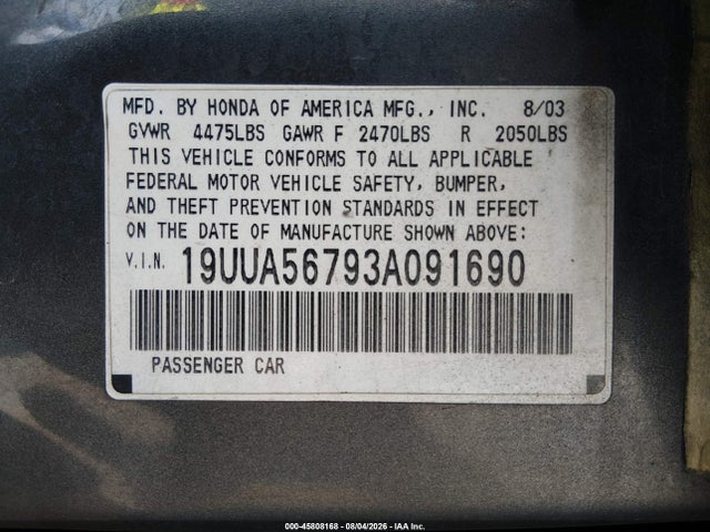 Продаж на аукціоні авто 2003 Acura Tl 3.2, vin: 19UUA56793A091690, номер лоту: 45808168