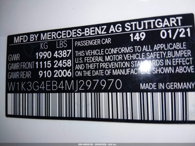 Продаж на аукціоні авто 2021 Mercedes-benz A 220, vin: W1K3G4EB4MJ297970, номер лоту: 45808169