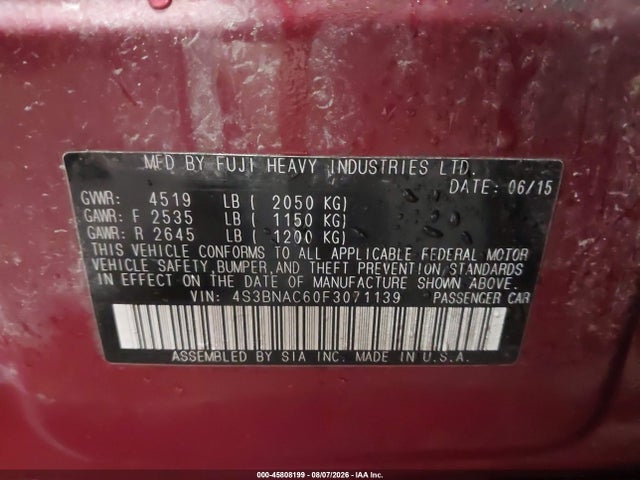 Продажа на аукционе авто 2015 Subaru Legacy 2.5i Premium, vin: 4S3BNAC60F3071139, номер лота: 45808199