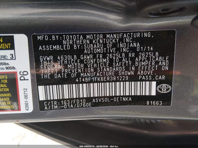 Продажа на аукционе авто 2014 Toyota Camry Le, vin: 4T4BF1FK6ER381229, номер лота: 45808218