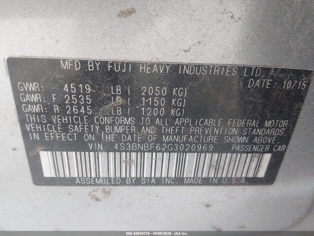 Aukcja sprzedaży 2016 Subaru Legacy 2.5i Premium, vin: 4S3BNBF62G3020969, numer aukcji: 45808229
