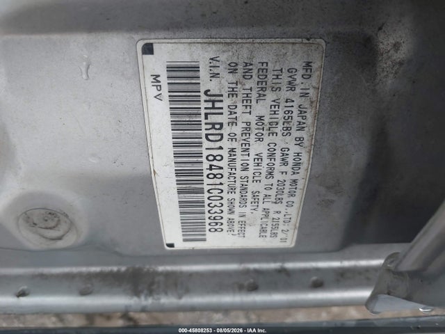 45808253 :رقم المزاد ، JHLRD18481C033968 vin ، 2001 Honda Cr-v Lx مزاد بيع