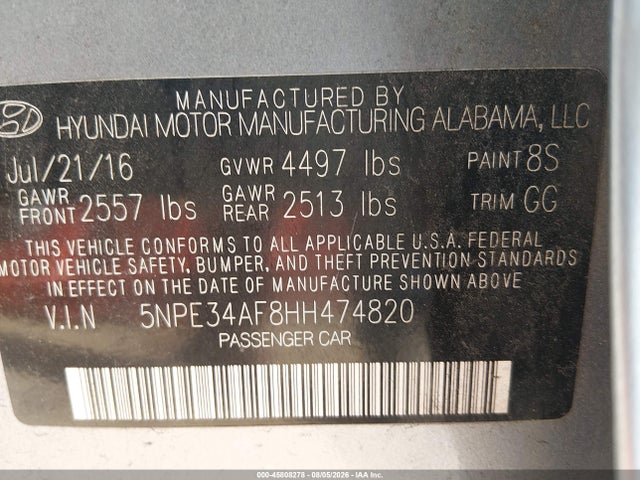 45808278 :رقم المزاد ، 5NPE34AF8HH474820 vin ، 2017 Hyundai Sonata Sport مزاد بيع