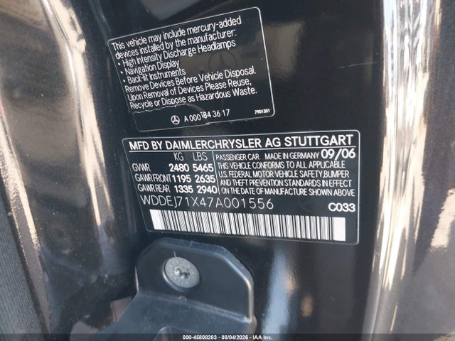 2007 Mercedes-benz Cl 550 მანქანა იყიდება აუქციონზე, vin: WDDEJ71X47A001556, აუქციონის ნომერი: 45808283