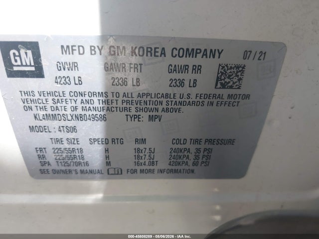 KL4MMDSLXNB049586 Buick Encore Gx Fwd Select