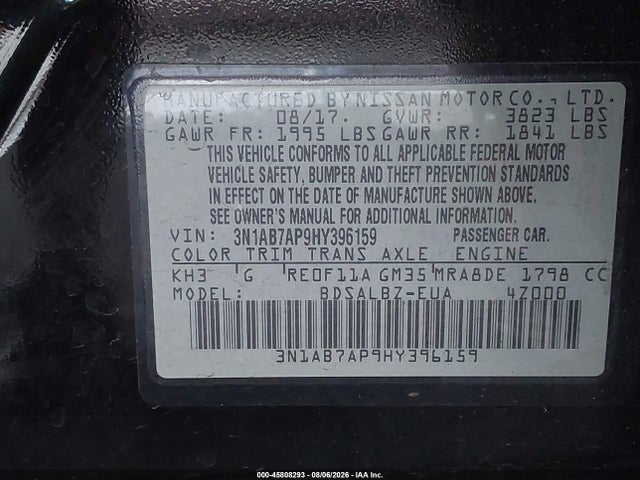 Nissan SENTRA S 2017 3N1AB7AP9HY396159 Image 9