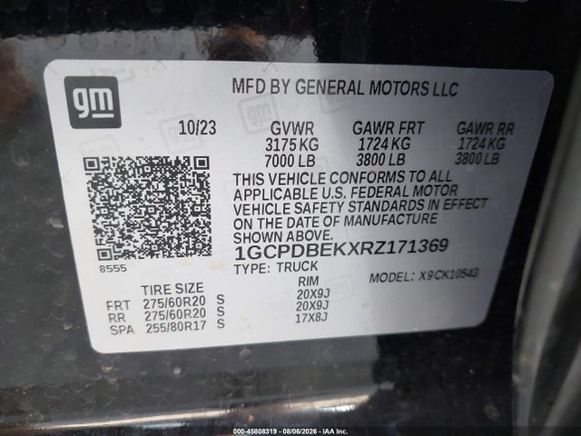 Aukcja sprzedaży 2024 Chevrolet Silverado 1500 4wd  Short Bed Custom, vin: 1GCPDBEKXRZ171369, numer aukcji: 45808319