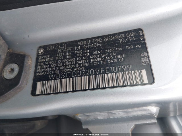 Aukcja sprzedaży 1997 Bmw M3, vin: WBSCD0320VEE10799, numer aukcji: 45808332
