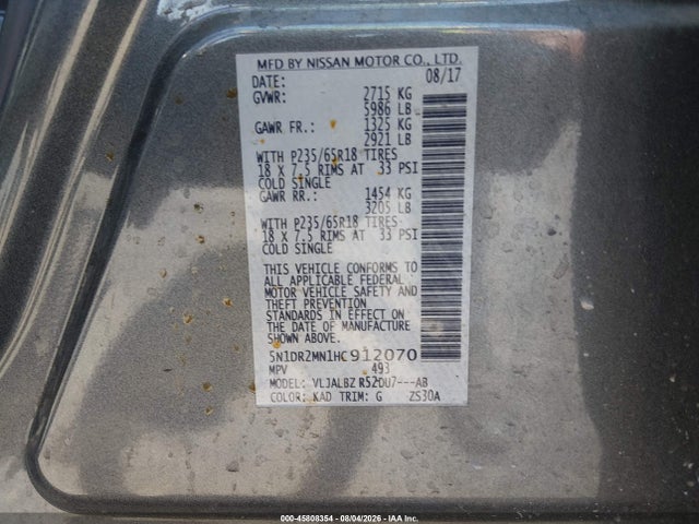 Nissan Pathfinder S 2017 5N1DR2MN1HC912070 Image 9