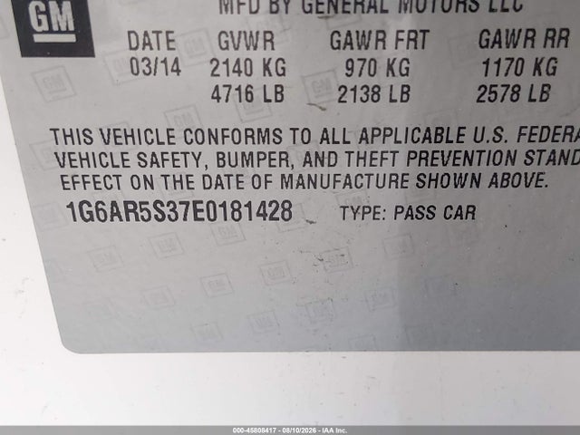 2014 Cadillac Cts Luxury მანქანა იყიდება აუქციონზე, vin: 1G6AR5S37E0181428, აუქციონის ნომერი: 45808417