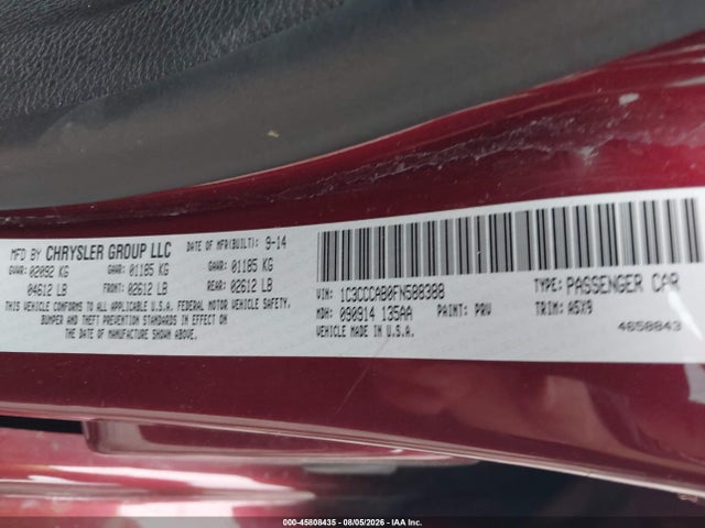 45808435 :رقم المزاد ، 1C3CCCAB0FN588388 vin ، 2015 Chrysler 200 Limited مزاد بيع