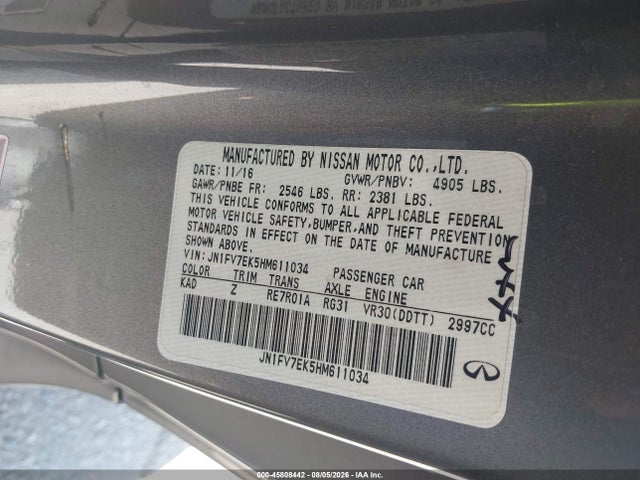 Продажа на аукционе авто 2017 Infiniti Q60 3.0t Red Sport 400, vin: JN1FV7EK5HM611034, номер лота: 45808442
