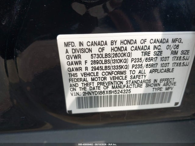 Продаж на аукціоні авто 2006 Acura Mdx, vin: 2HNYD186X6H524325, номер лоту: 45808462