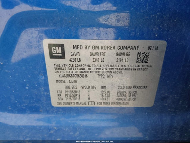 Продаж на аукціоні авто 2016 Buick Encore Convenience, vin: KL4CJBSB7GB638016, номер лоту: 45808466