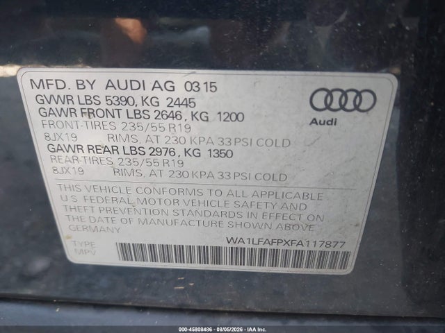 Aukcja sprzedaży 2015 Audi Q5 2.0t Premium, vin: WA1LFAFPXFA117877, numer aukcji: 45808486