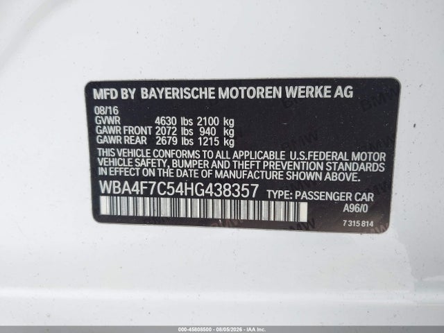 Продаж на аукціоні авто 2017 Bmw 430i Gran Coupe, vin: WBA4F7C54HG438357, номер лоту: 45808500