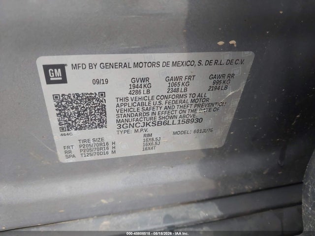 Aukcja sprzedaży 2020 Chevrolet Trax Fwd Ls, vin: 3GNCJKSB6LL158930, numer aukcji: 45808518