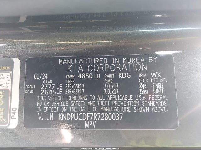 KNDPUCDF7R7280037 KIA Sportage Lx