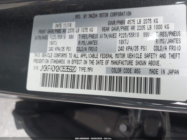 Продаж на аукціоні авто 2019 Mazda Cx-5 Grand Touring, vin: JM3KFADM2K0535920, номер лоту: 45808540