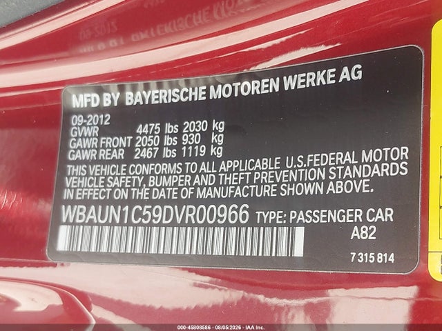 45808586 :رقم المزاد ، WBAUN1C59DVR00966 vin ، 2013 Bmw 128i مزاد بيع
