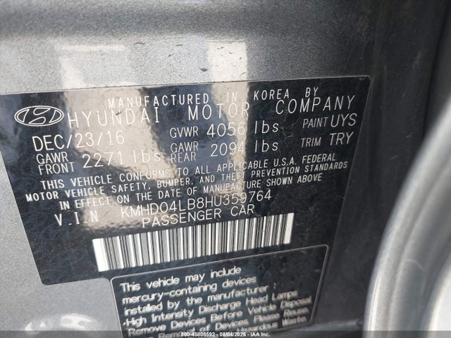 KMHD04LB8HU359764 Hyundai Elantra Sport
