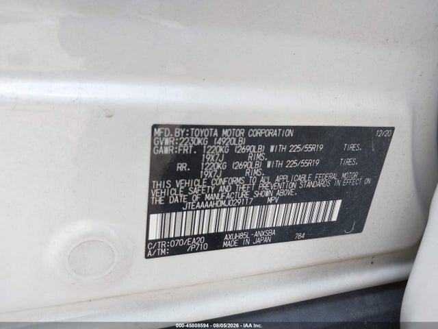 Продаж на аукціоні авто 2021 Toyota Venza Limited, vin: JTEAAAAH0MJ029117, номер лоту: 45808594
