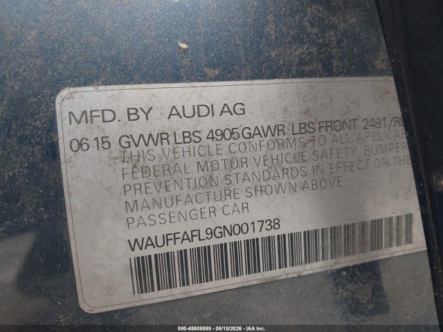 45808595 :رقم المزاد ، WAUFFAFL9GN001738 vin ، 2016 Audi A4 2.0t Premium مزاد بيع