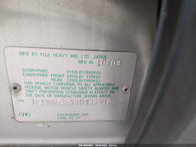 Продаж на аукціоні авто 2004 Subaru Forester 2.5x, vin: JF1SG636X4H738442, номер лоту: 45808601