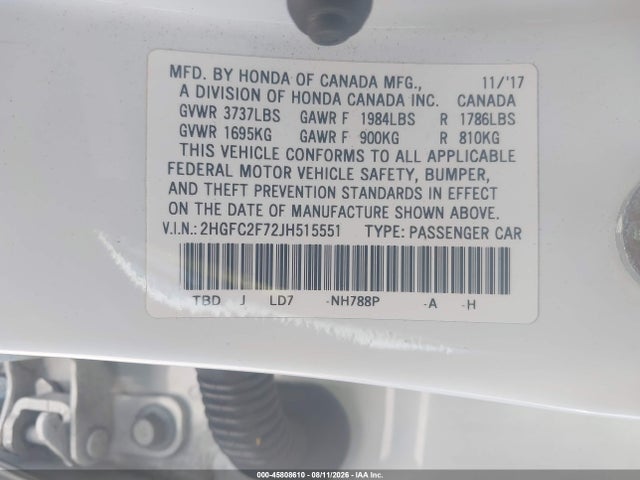 Honda CIVIC EX 2018 2HGFC2F72JH515551 Image 9