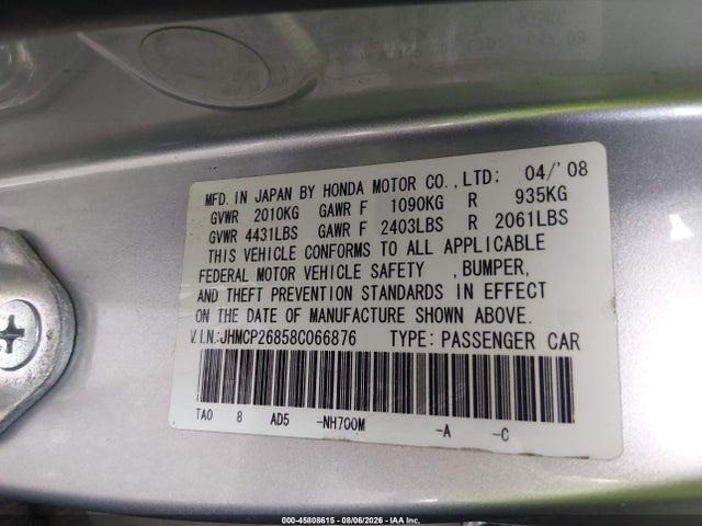 Aukcja sprzedaży 2008 Honda Accord 2.4 Ex-l, vin: JHMCP26858C066876, numer aukcji: 45808615