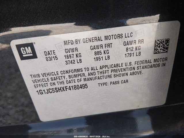 Chevrolet Sonic Lt Auto 2015 1G1JC5SHXF4180495 Image 9