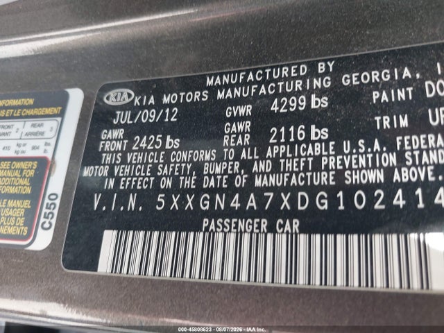 Продаж на аукціоні авто 2013 Kia Optima Ex, vin: 5XXGN4A7XDG102414, номер лоту: 45808623