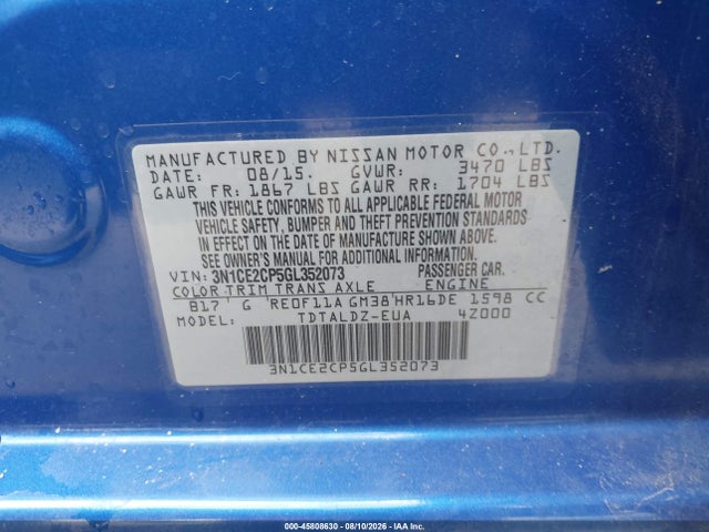 Продаж на аукціоні авто 2016 Nissan Versa Note S (sr)/s Plus/sl/sr/sv, vin: 3N1CE2CP5GL352073, номер лоту: 45808630
