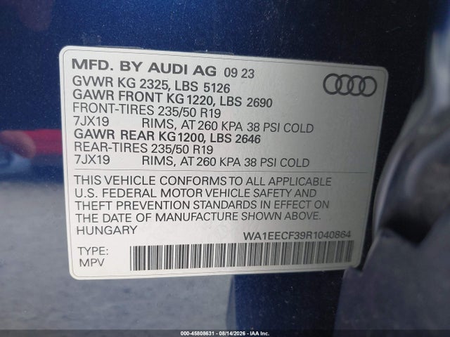 45808631 :رقم المزاد ، WA1EECF39R1040864 vin ، 2024 Audi Q3 Premium Plus 45 Tfsi S Line Quattro Tiptronic مزاد بيع