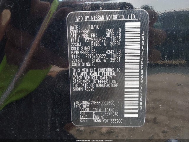 Продажа на аукционе авто 2011 Infiniti Qx56, vin: JN8AZ2NE8B9002690, номер лота: 45808648