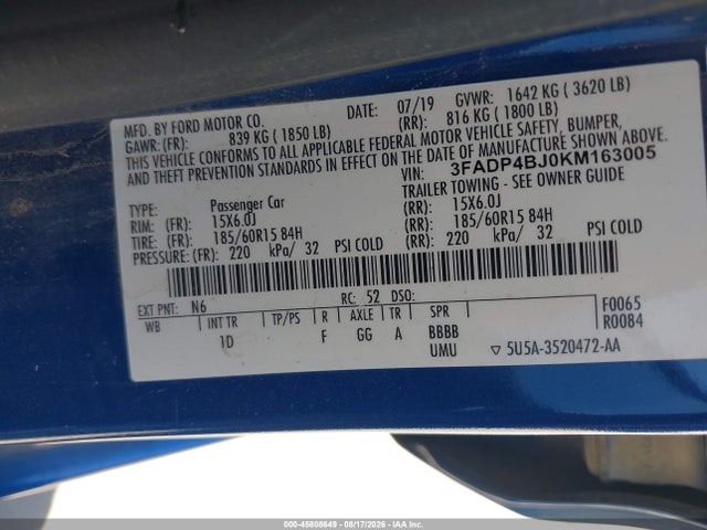 Ford FIESTA SE 2019 3FADP4BJ0KM163005 Image 9