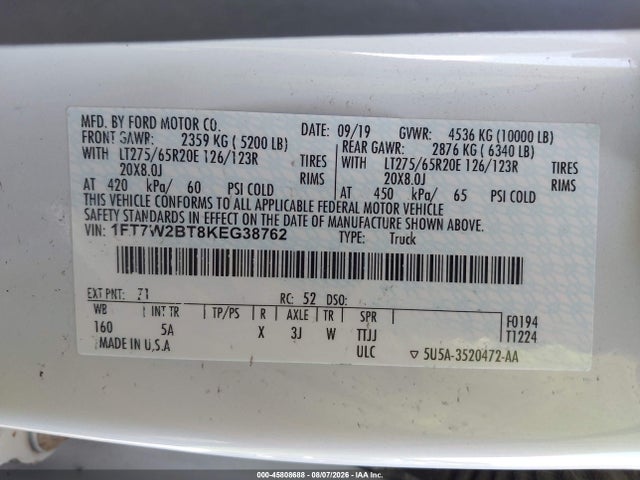 Ford F-250 Lariat 2019 1FT7W2BT8KEG38762 Image 9