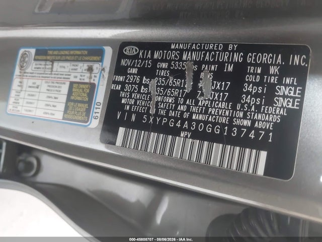 Продажа на аукционе авто 2016 Kia Sorento 2.4l Lx, vin: 5XYPG4A30GG137471, номер лота: 45808707