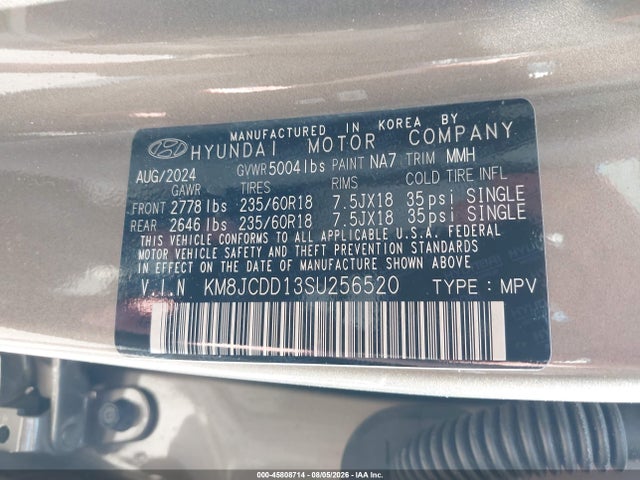 Продажа на аукционе авто 2025 Hyundai Tucson Hybrid Sel Convenience, vin: KM8JCDD13SU256520, номер лота: 45808714