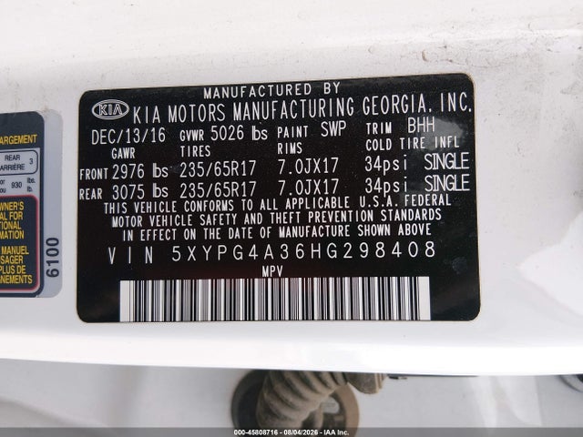 KIA Sorento 2.4l Lx 2017 5XYPG4A36HG298408 Image 9