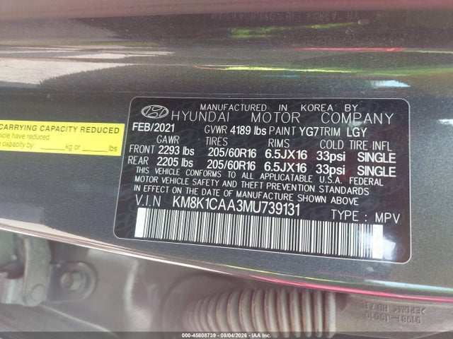 KM8K1CAA3MU739131 Hyundai Kona Se